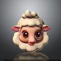 Cute Cartoon Sheep with Big Red Eyes Pink Ears and Curly White Wool 3D Rendered