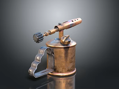 Vintage Copper Colored Blowtorch Weapon With Metal Structure Nozzle Knob And Handle 3d model