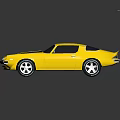 Classic Yellow Two Door Muscle Car Exterior With Black Stripes And White Wheels