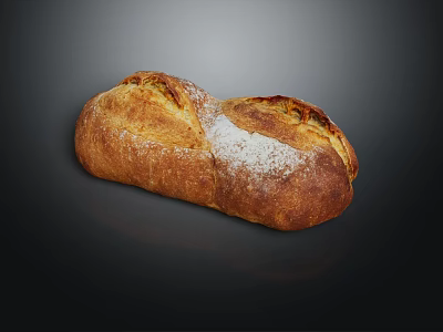 Freshly Baked Golden Brown Bread With Cracked Surface And Flour Dusting 3d model