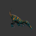 Realistic 3D Dinosaur Model With Blue Green Body And Orange Stripes Spiked Back