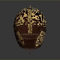 Golden Ancient Helmet With Metallic Surface And Leather Trim Details