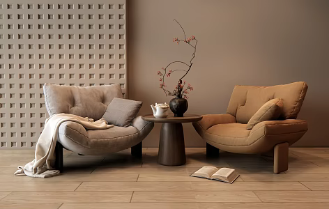 Modern Single Sofa Casual Chair Casual Table and Chair Vase Ornaments 3d model