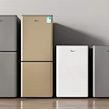 Modern Refrigerators And Freezers In Silver Gold White Colors Displayed In A Row