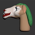 Decorative Clown Horse Mask With White Face Red Nose Green Mane And Blue Eyes