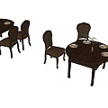 Round Wooden Dining Table Set With Four Leather Upholstered Chairs And Decorative Plant