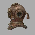 Vintage Dive Helmet As Decorative Household Item With Retro Brass Details And Glass Window