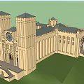 Ancient Architecture With Tall Towers Round Clock And Classical Stone Design On Green Lawn
