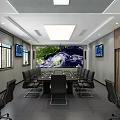 Modern Conference Room Interior With Long Table Chairs Large Screen TV Screens And Windows