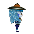 Traditional Doll With Brown Green Hat Blue Cloak And Snowflake Flower Patterns