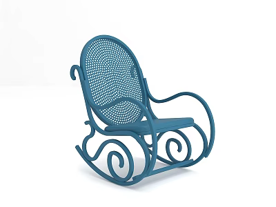 Blue Leisure Rocking Chair with Woven Mesh Backrest and Curved Scroll Accents for Relaxation 3d model