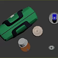 Essential Medical Devices With Green First Aid Kit Medicine Bottle Bandage Syringe And Disinfectant Canister
