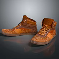 Stylish Brown and Orange High Top Shoes with Patterned Upper and Laces 3d model