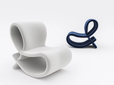 Modern Unique Curved Single Chair Design With White And Blue Sculptural Accents 3d model