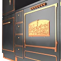 Modern Black Kitchen Cabinets With Gold Accents And Marble Backsplash 3d model