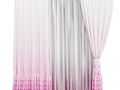 Soft Texture Pink Gradient Pleated Curtains With Ruffled Hem For Romantic Decor 3d model