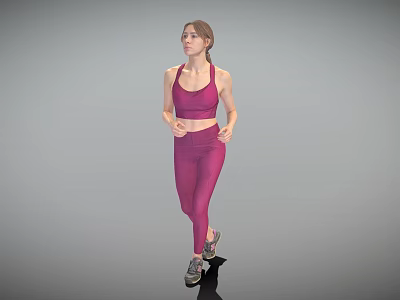 Woman In Pink Sports Bra And Leggings Running Against Gray Background 3d model