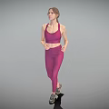 Woman In Pink Sports Bra And Leggings Running Against Gray Background