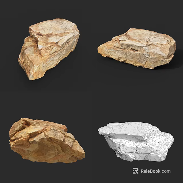 Realistic Stone Wood Material Samples with Natural Texture and 3D Wireframe Model Design 3d model 