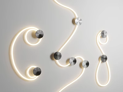 Modern Wall Lights With Curved LED Light Strips And Round Metal Bases On White Background 3d model