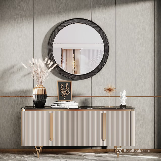 Elegant Modern Entryway Cabinet and Side Cabinet With Vase Photo Frame and Decorative Items 3d model 