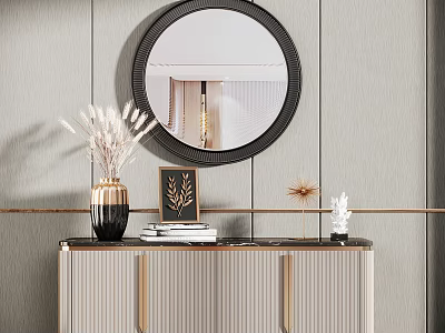 Elegant Modern Entryway Cabinet and Side Cabinet With Vase Photo Frame and Decorative Items 3d model