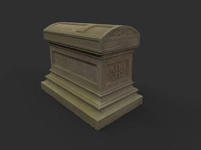Garden Landscape With Ornate Stone Coffin And Carved Cross Design 3d model