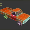 Classic Red Single Cab Pickup Truck With Shiny Surface And Reflection 3d model