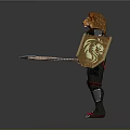 Lion Head Character In Black Armor With Red Lines Holding Sword And Shield