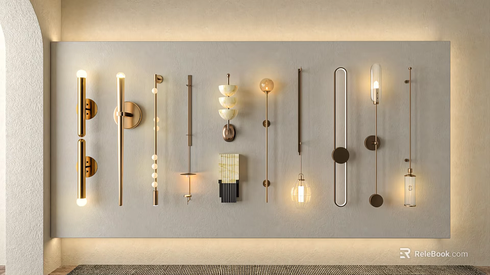 Modern Wall Lamps with Various Designs and Metal Finishes for Indoor Decorative Lighting 3d model 