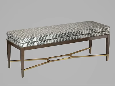Elegant Bed Bench With Patterned Upholstery And Dark Wood Gold Metal Legs 3d model