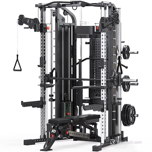 Multifunctional Home Gym Fitness Equipment With Weight Plates And Cable Attachments 3d model 