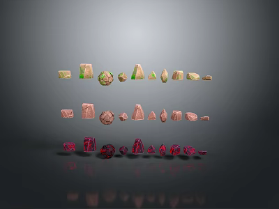 Natural Scene With Various Shaped Colored Stones Arranged In Rows On Dark Background 3d model