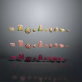 Natural Scene With Various Shaped Colored Stones Arranged In Rows On Dark Background