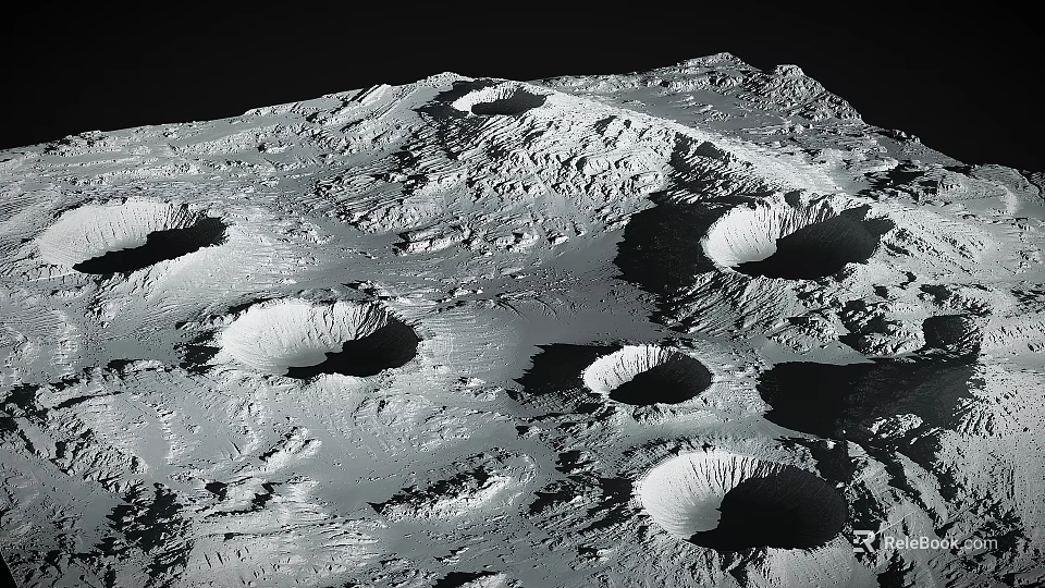 Rugged Lunar Surface Landscape Featuring Multiple Impact Craters and Rocky Terrain 3d model 