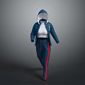 Casual Sportswear Set With Hooded Jacket White Inner Top And Blue Track Pants Red Stripes
