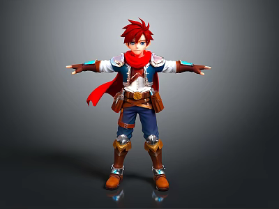 Man With Red Hair Red Scarf White Shirt Blue Pants Brown Boots Arms Outstretched 3d model