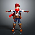 Man With Red Hair Red Scarf White Shirt Blue Pants Brown Boots Arms Outstretched