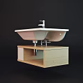 Modern Bathroom Washbasin With White Ceramic Basin Chrome Faucet And Light Wooden Cabinet