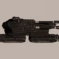 Futuristic Military Tank with Long Cannon Turret and Armored Tracks in Dark Metallic Finish
