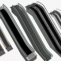 Various Styles Of Modern Commercial Escalators With Yellow Steps And Black Staircases