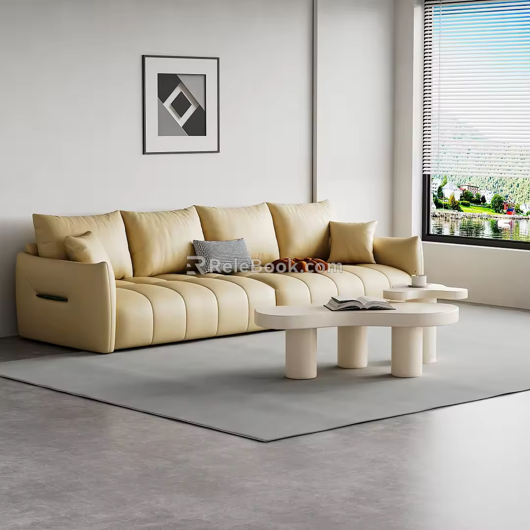 Modern Multiplayer Sofa Leather Sofa Coffee Table Combo 3d model