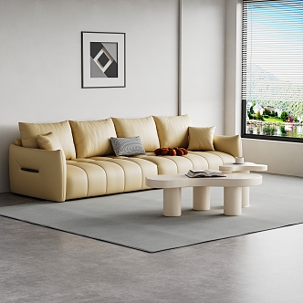 Modern Multiplayer Sofa Leather Sofa Coffee Table Combo 3d model