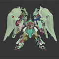 Green Mecha Character Featuring Biological Elements Two Wing Like Structures And Orange Eyes 3d model