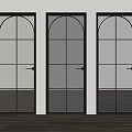 Three Modern Swing Doors With Black Frames And Arched Glass Tops In Interior 3d model