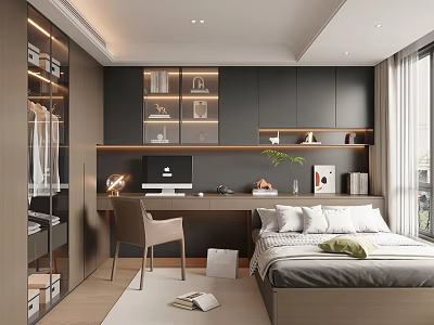 Tatami Bedroom Interior With Platform Bed Storage Cabinets And Warm Lighting 3d model