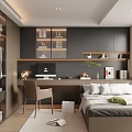 Tatami Bedroom Interior With Platform Bed Storage Cabinets And Warm Lighting