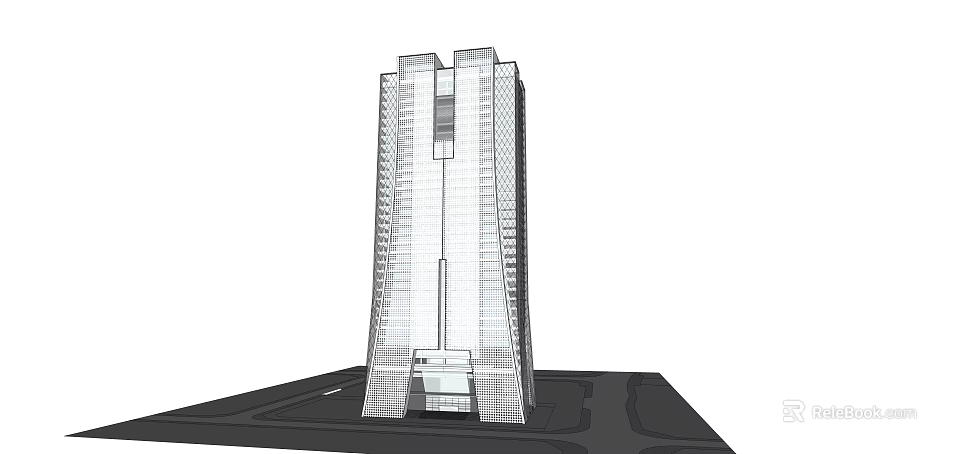 Modern Commercial Complex Tall Building Design With Glass Facade And Urban Skyline 3d model 