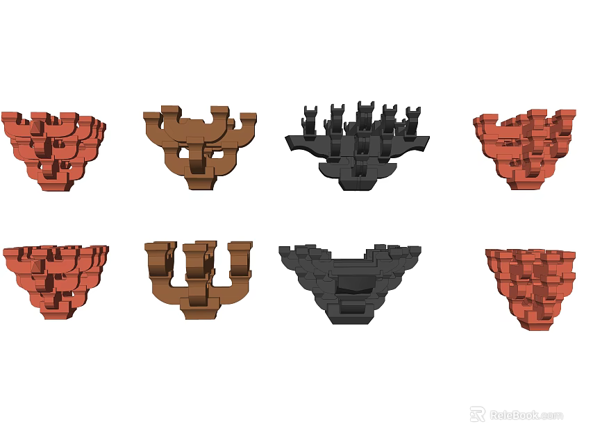 Traditional Architectural Components In Red Brown Black With Classic Styles And Decorative Details 3d model 
