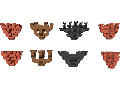 Traditional Architectural Components In Red Brown Black With Classic Styles And Decorative Details 3d model